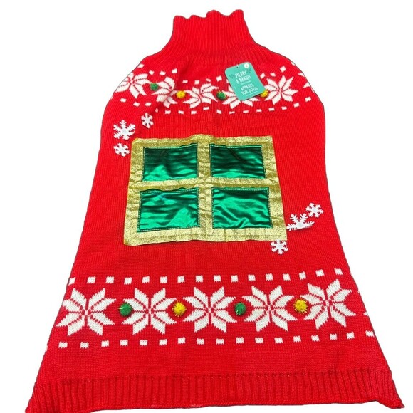 Merry & Bright Christmas Snowflake Present Holiday Acrylic Dog Sweater 2XL NWT - Picture 1 of 6